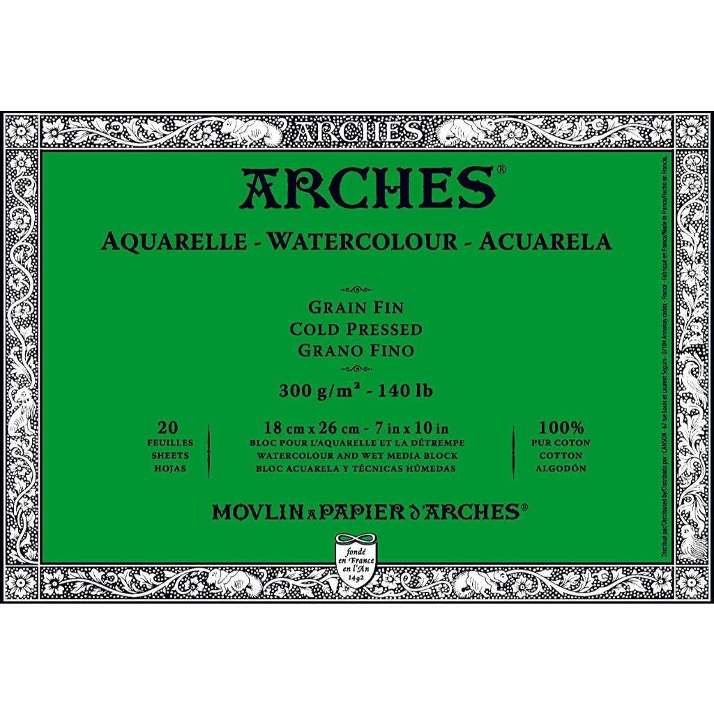 Arches Watercolour 300 Gsm Cold Pressed Natural White 18 X 26 Cm Paper Blocks- 20 Sheets