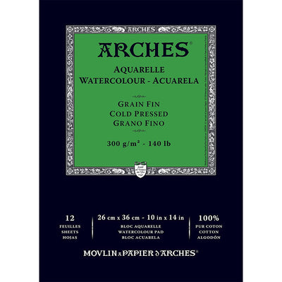 Arches Watercolour 300 Gsm Cold Pressed Natural White 26 X 36 Cm Paper Pad- 12 Sheets