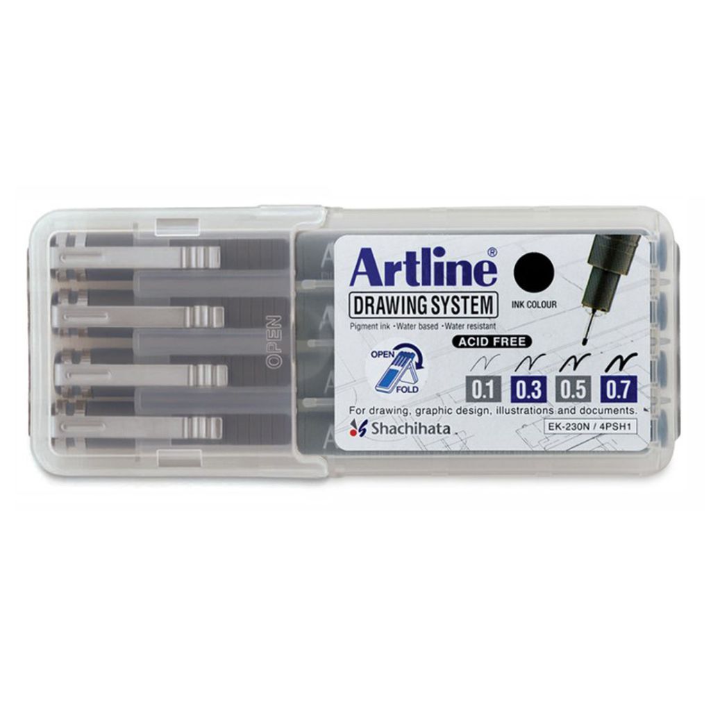 Artline EK-230N/4PSH1 -Drawing Pen Set Of 4 Plastic Case (0.1/0.3/0.5/0.7)-Black Ink