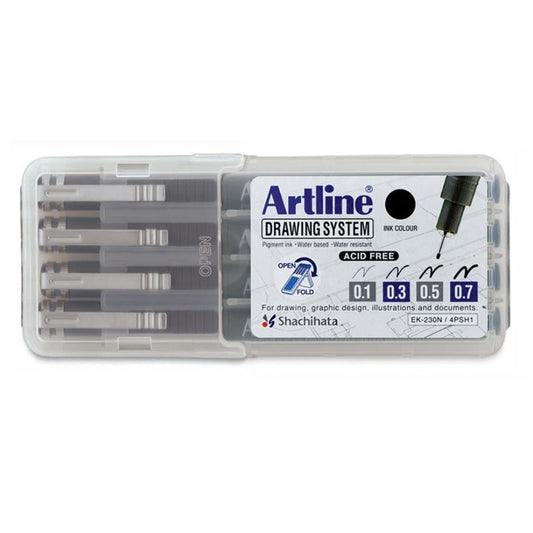 Artline EK-230N/4PSH1 -Drawing Pen Set Of 4 Plastic Case (0.1/0.3/0.5/0.7)-Black Ink