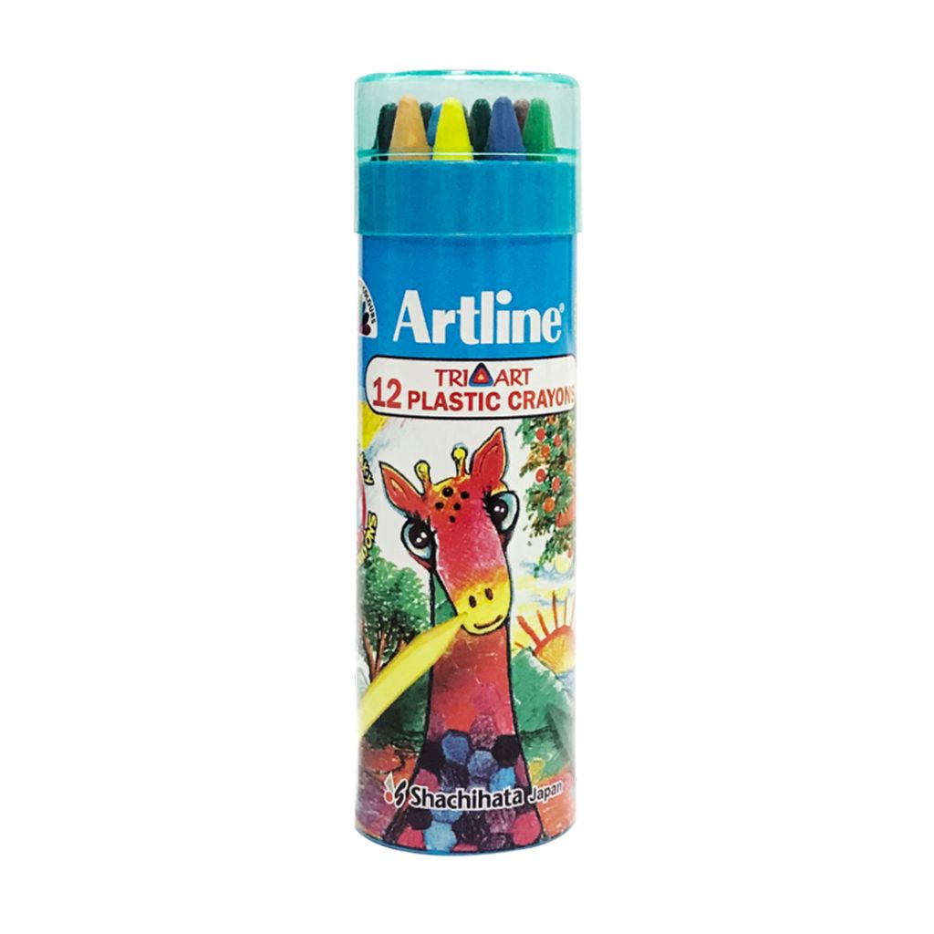 Triangular Plastic Crayons Pack Of 14 In Tin Container