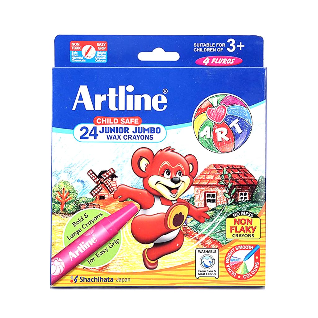 Artline Non-Toxic Junior Jumbo 24 Shades Wax Crayons