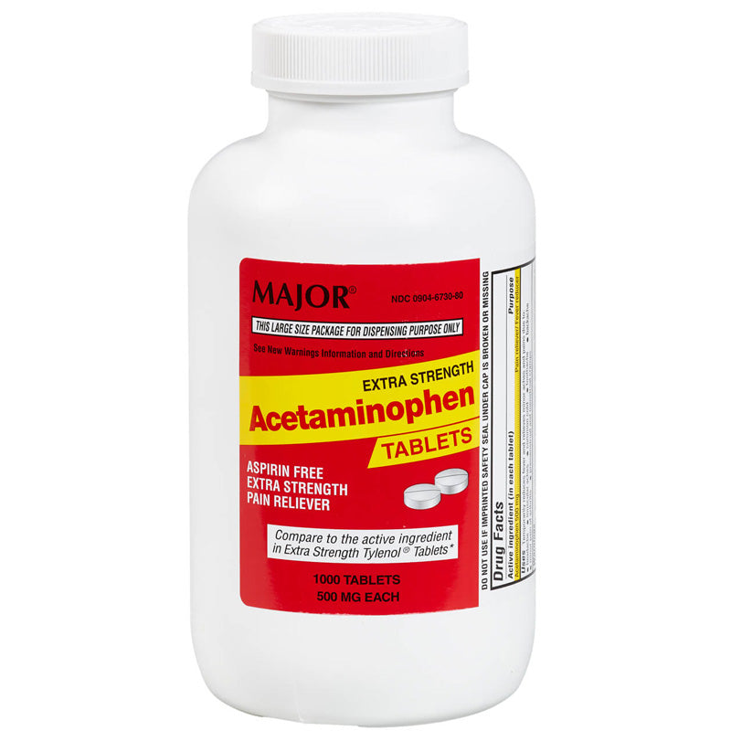 Acetaminophen 500 mg Pain Reliever/Fever Reducer Bulk Bottle 1000 Tablets