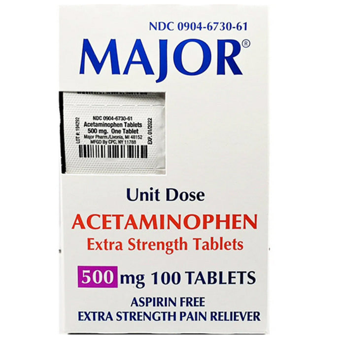 Acetaminophen 500 mg Extra Strength Unit Dose Tablets 10 Pack x 10 Per Box