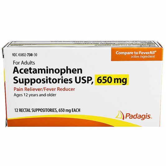 Acetaminophen 650 mg Suppository Pain Reliever/ Fever Reducer, 12/box