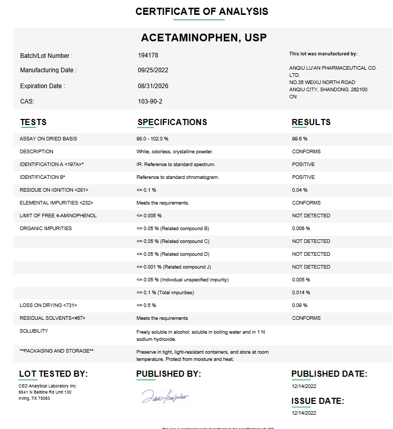 Acetaminophen (Paracetamol) USP API Powder for Custom Compounding (Rx)