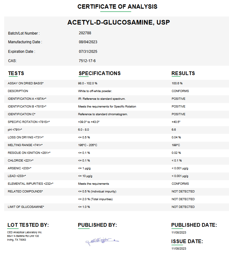 Acetyl-D-Glucosamine USP For Compounding (API) (Rx)