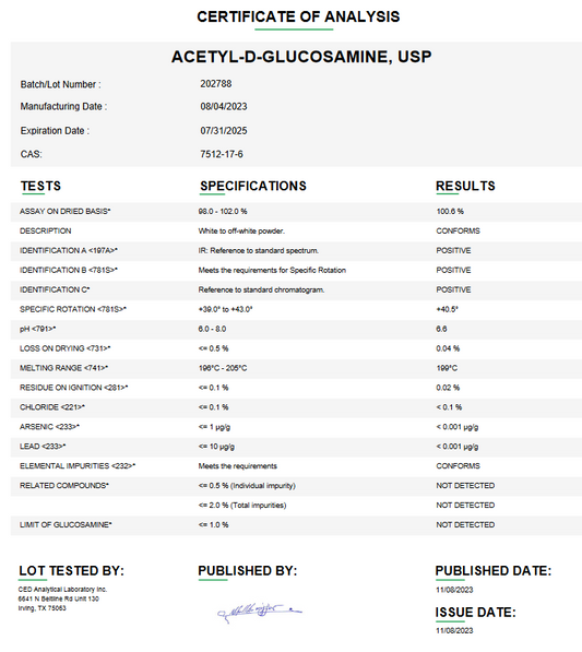Acetyl-D-Glucosamine USP For Compounding (API) (Rx)