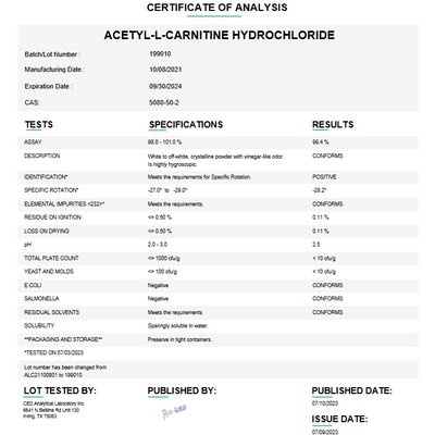 Acetyl-L-carnitine Hydrochloride USP For Compounding (API) (Rx)
