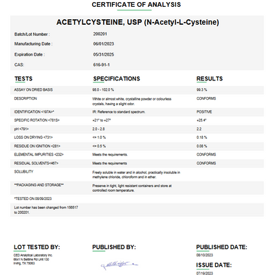 Acetylcysteine USP (N-Acetyl-L-Cysteine) For Compounding (API) (Rx)