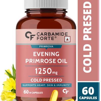 Carbamide Forte Evening Primrose Oil Capsules 1250mg - 100% Pure & Cold Pressed, Hexane & Paraben Free EPO with 10% GLA – 60 Capsules