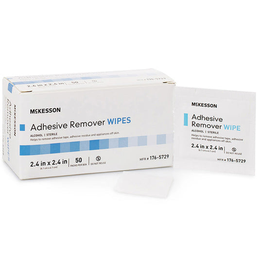 Adhesive Remover Wipes 2.4 x 2.4 Inch, Individual Packets, 50 per Box