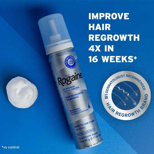 Rogaine Men's Hair Regrowth Treatment Foam, Unscented 60 mL, 1-Month Supply