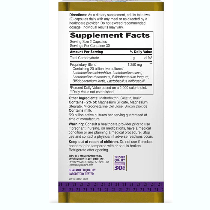 Advanced Probiotic Capsules Digestive and Immune Health 60/Bottle