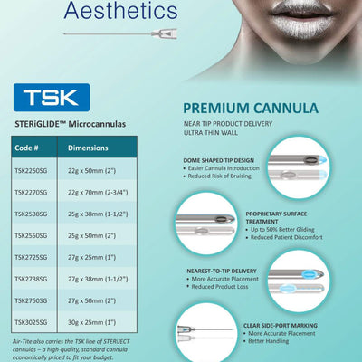 SteriGlide Dermal Filler MicroCannulas Needles 25 Gauge X 2 Inch, 20/Box