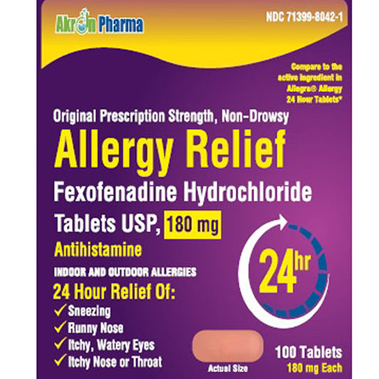 Fexofenadine 180 mg Allergy Relief Tablets 24-Hour Relief, 100 Tablets