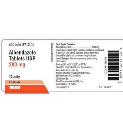 Albendazole Tablets 200 mg by Teva Pharma (2-Pack)