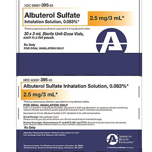 Albuterol Sulfate Inhalation Solution 0.083%, 3mL, 25/Box (Rx)