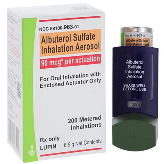 Albuterol Sulfate Inhaler Inhalation Solution 90 mcg Dosage, Aerosol 200 Metered Inhalations (Rx)
