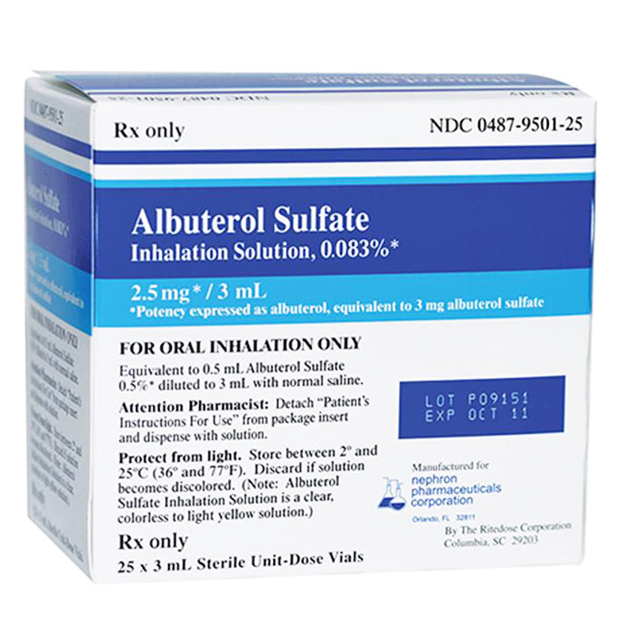 Albuterol Sulfate 0.083% Inhalation Nebulizer Solution 2.5 mg/3 ml by Ritedose 25/Box (Rx)