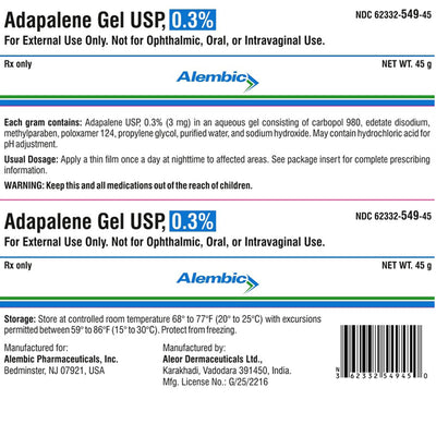 Alembic Adapalene Topical Gel 0.3% Acne Treatment 45 Gram Tube (Rx)