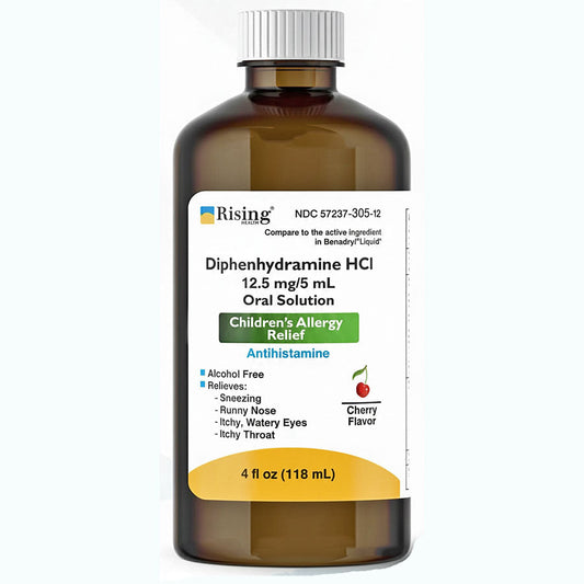 Allergy Relief Liquid Medicine, Diphenhydramine 12.5mg/5ml - Kids Allergy Syrup Cherry Flavor