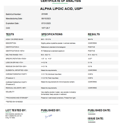 Alpha-lipoic Acid USP For Compounding (API) [Dietary Supplement] (Rx)