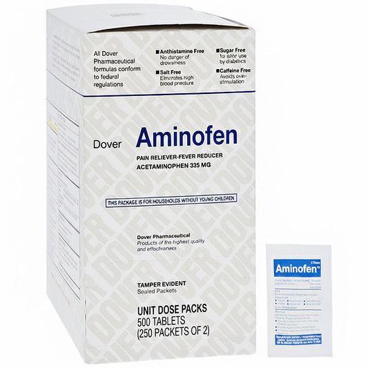 Aminofen Acetaminophen Pain Reliever/Fever Reducer Unit Dose Tablets 325 mg Film Coated 250 x 2 packs (500 Per Box)