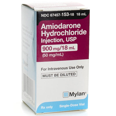 Amiodarone Hydrochloride Injection 900 mg/18 mL (50mg/mL) Single-Dose Vial 18 mL by Mylan (Rx)