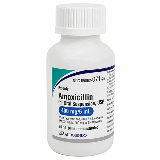 Amoxicillin Oral Suspension Liquid 400 mg per 5 mL Antibiotic 75 mL (RX)