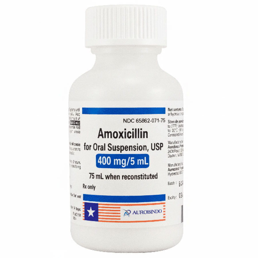Amoxicillin Oral Suspension Liquid 400 mg per 5 mL Antibiotic 75 mL (RX)