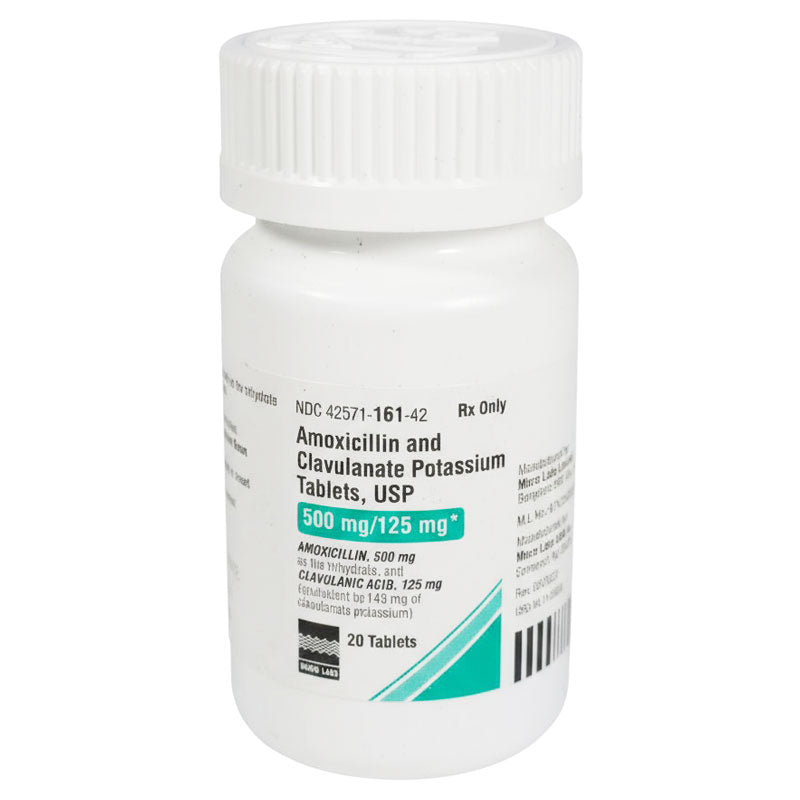 Amoxicillin and Clavuianate Potassium Tablets 500 mg/125 mg 20 Count (RX)