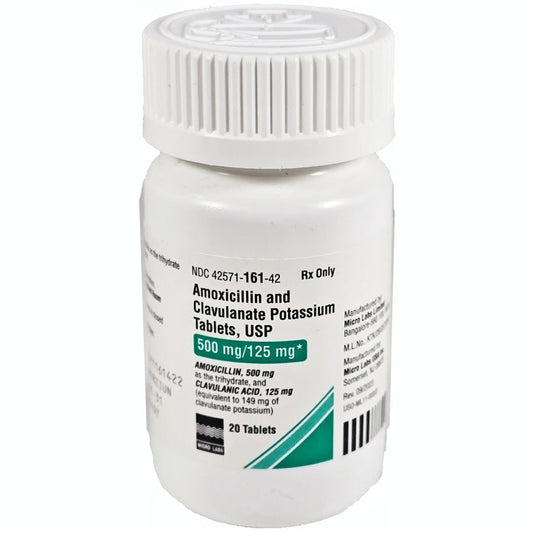 Amoxicillin and Clavuianate Potassium Tablets 500 mg/125 mg 20 Count (RX)