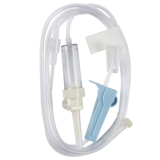IV Administration Set 15 Drop with Slide Clamp, (2) Needle-Free Y-Sites, Roller Clamp, Rotating Male Luer Lock, 78 inch