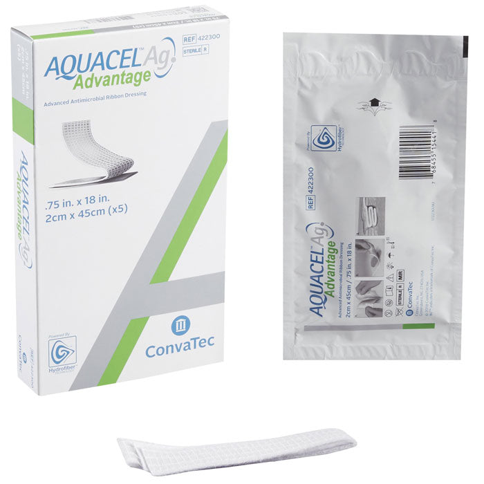 AquaCel Ag Advantage Silver Hydrofiber Wound Dressing Ribbon Rope 3/4" x 18 inch