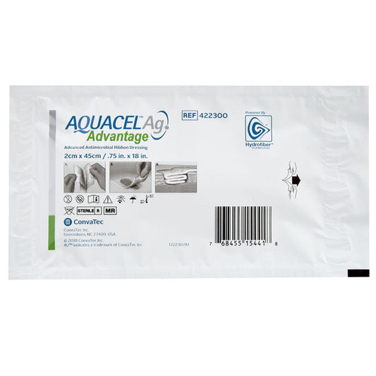 AquaCel Ag Advantage Silver Hydrofiber Wound Dressing Ribbon Rope 3/4" x 18 inch