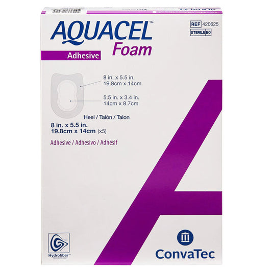 Aquacel Silicone Foam Heel Dressing with Border Waterproof Film Backing 8 x 5.5" (5/Box)
