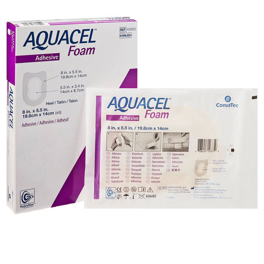 Aquacel Silicone Foam Heel Dressing with Border Waterproof Film Backing 8 x 5.5" (5/Box)