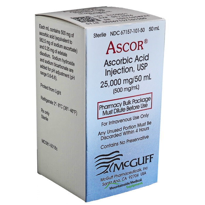 Vitamin C Injection Ascorbic Acid IV Infusion Supplement 25,000 mg Per 50 mL Multi-dose Vial (Rx) *Refrigerated