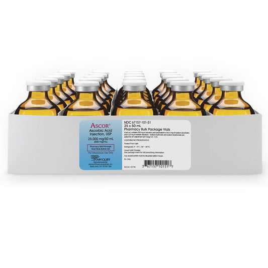 Ascorbic Acid (Vitamin C for Injection) 25,000 mg/ 50 mL Multidose Vial, 25/tray  (Rx)   **Requires Refrigeration**
