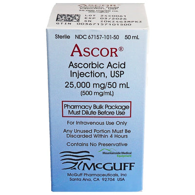 Vitamin C Injection Ascorbic Acid IV Infusion Supplement 25,000 mg Per 50 mL Multi-dose Vial (Rx) *Refrigerated
