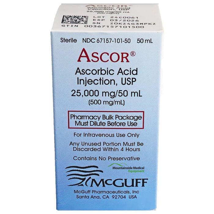 Vitamin C Injection Ascorbic Acid IV Infusion Supplement 25,000 mg Per 50 mL Multi-dose Vial (Rx) *Refrigerated