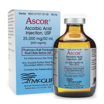 Vitamin C Injection Ascorbic Acid IV Infusion Supplement 25,000 mg Per 50 mL Multi-dose Vial (Rx) *Refrigerated