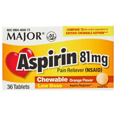 Aspirin 81 mg Chewable Tablets with Orange Flavor 36 Count