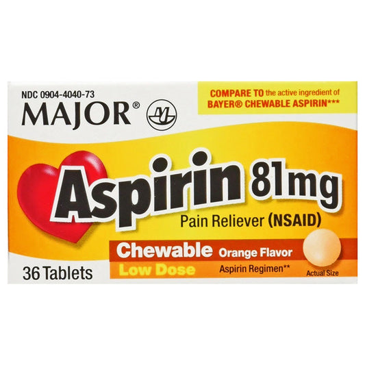 Aspirin 81 mg Chewable Tablets with Orange Flavor 36 Count