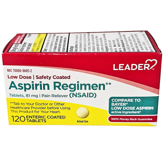 Aspirin Low Dose 81 mg Enteric Coated Tablets Pain Reliever (NSAID) 120 Count