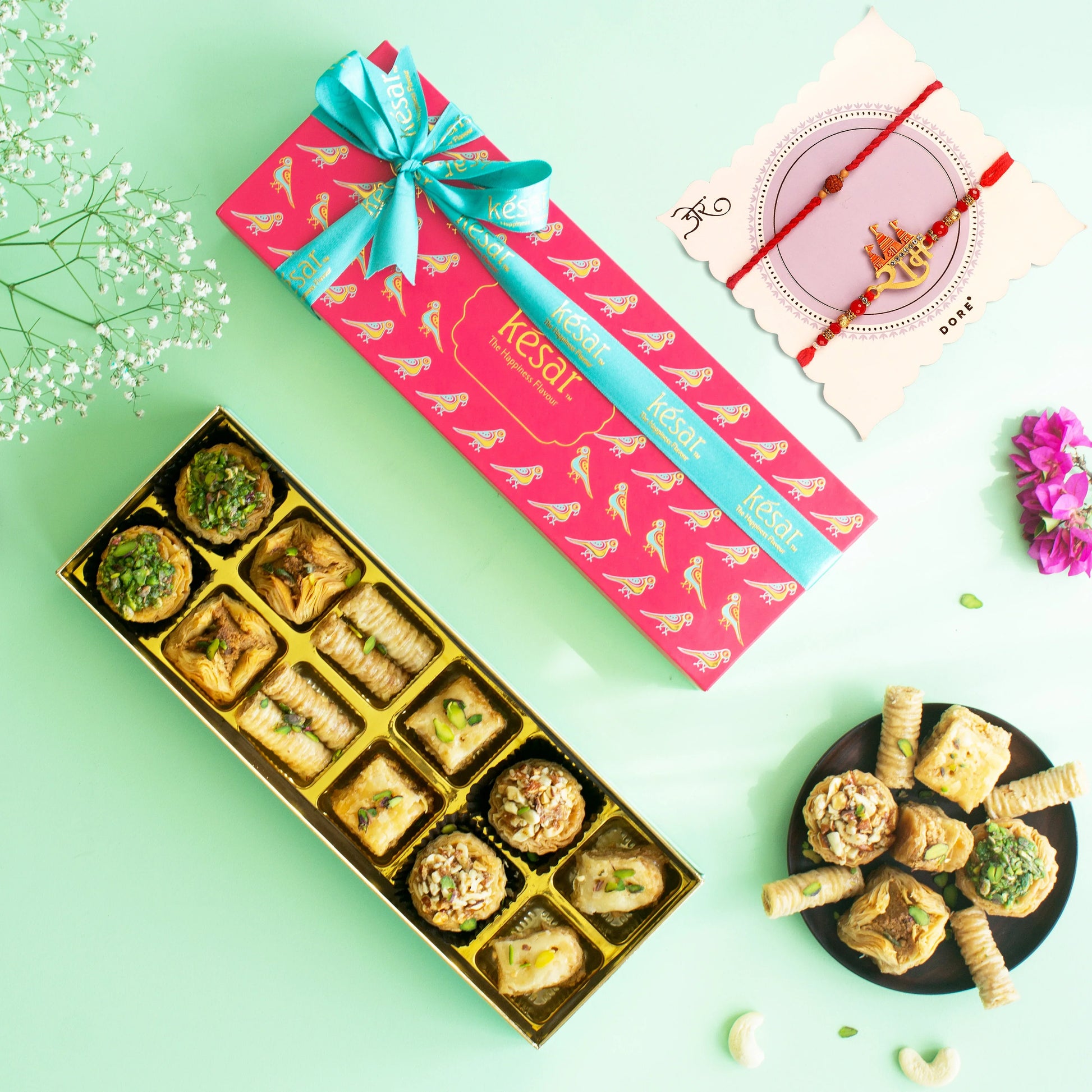 Kesar Sweets Assorted Baklava Delight Gift Box With 2 Rakhis