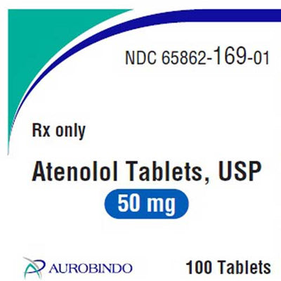 Atenolol Tablets 50 mg by Aurobindo Pharma 100 Count (RX)