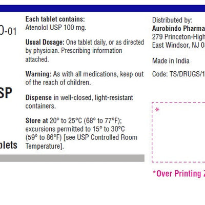Atenolol Tablets 100 mg by Aurobindo Pharma 100 Count (RX)