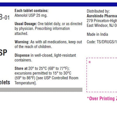 Atenolol Tablets 25 mg by Aurobindo Pharma 100 Count (RX)